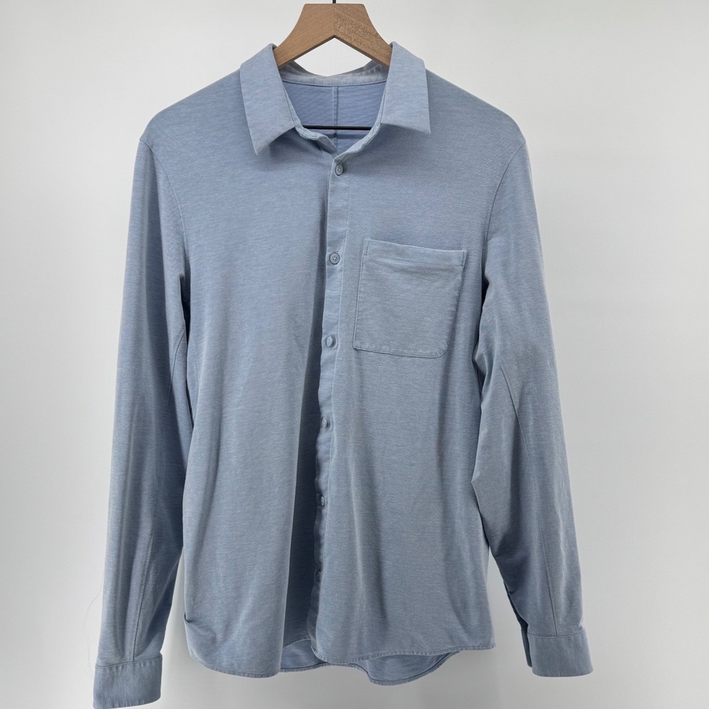Lululemon Commission Shirt Mens L/XL Blue Long Sleeve Button Front Performance